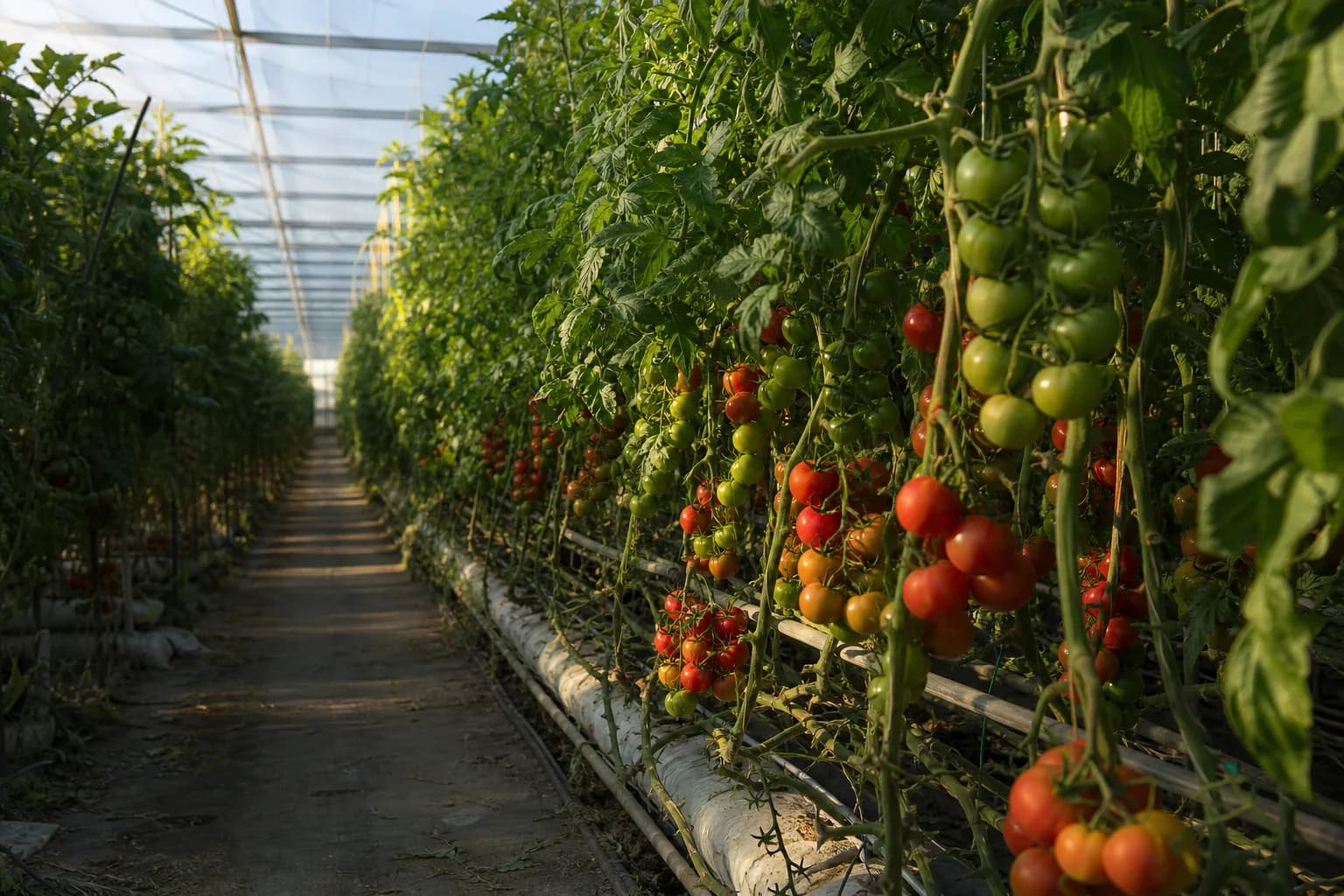 Invernadero de tomates vigorosos con manejo agrícola tecnificado