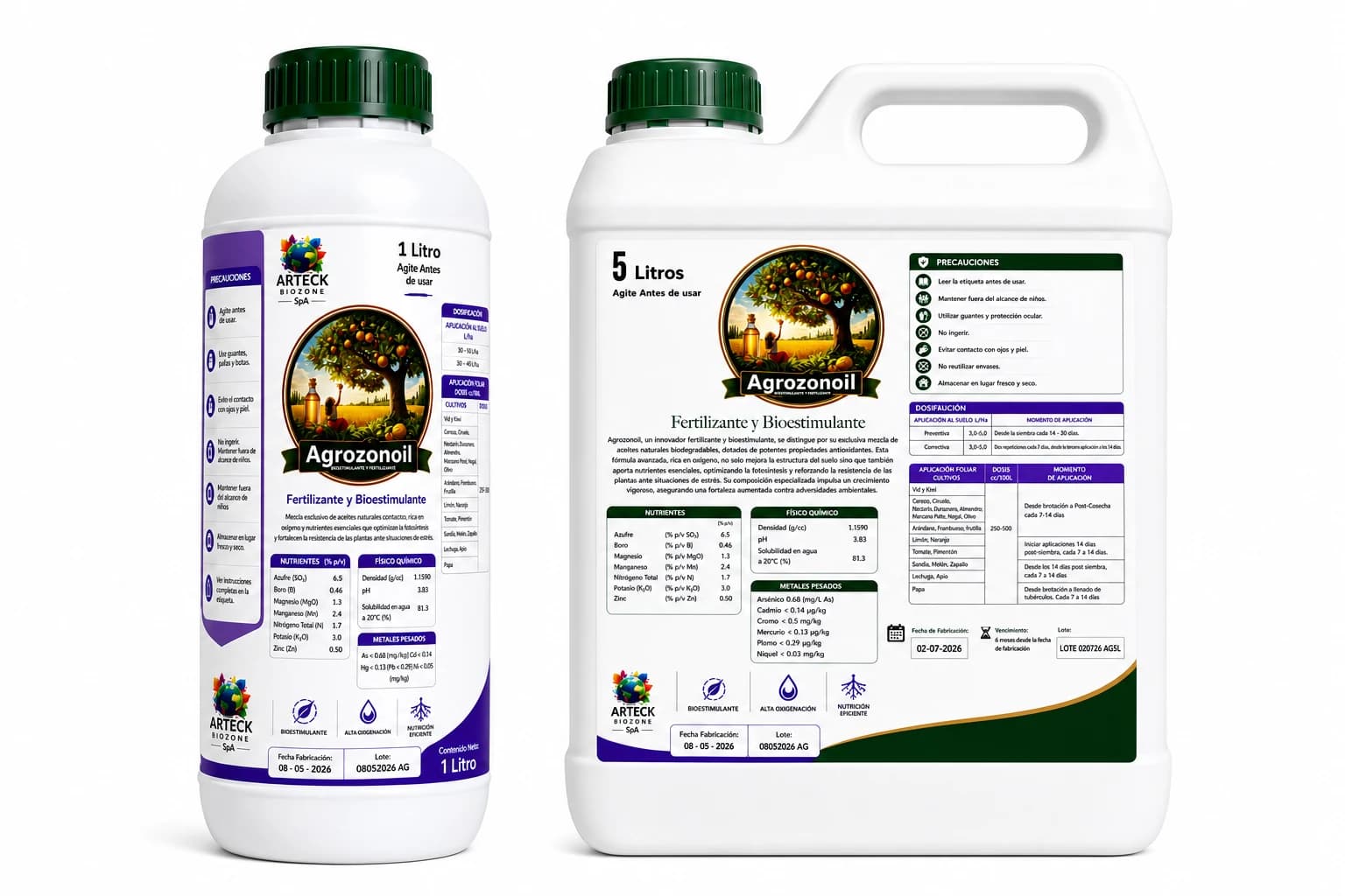 Agrozonoil fertilizante líquido orgánico-mineral en formatos de 1 litro y 5 litros