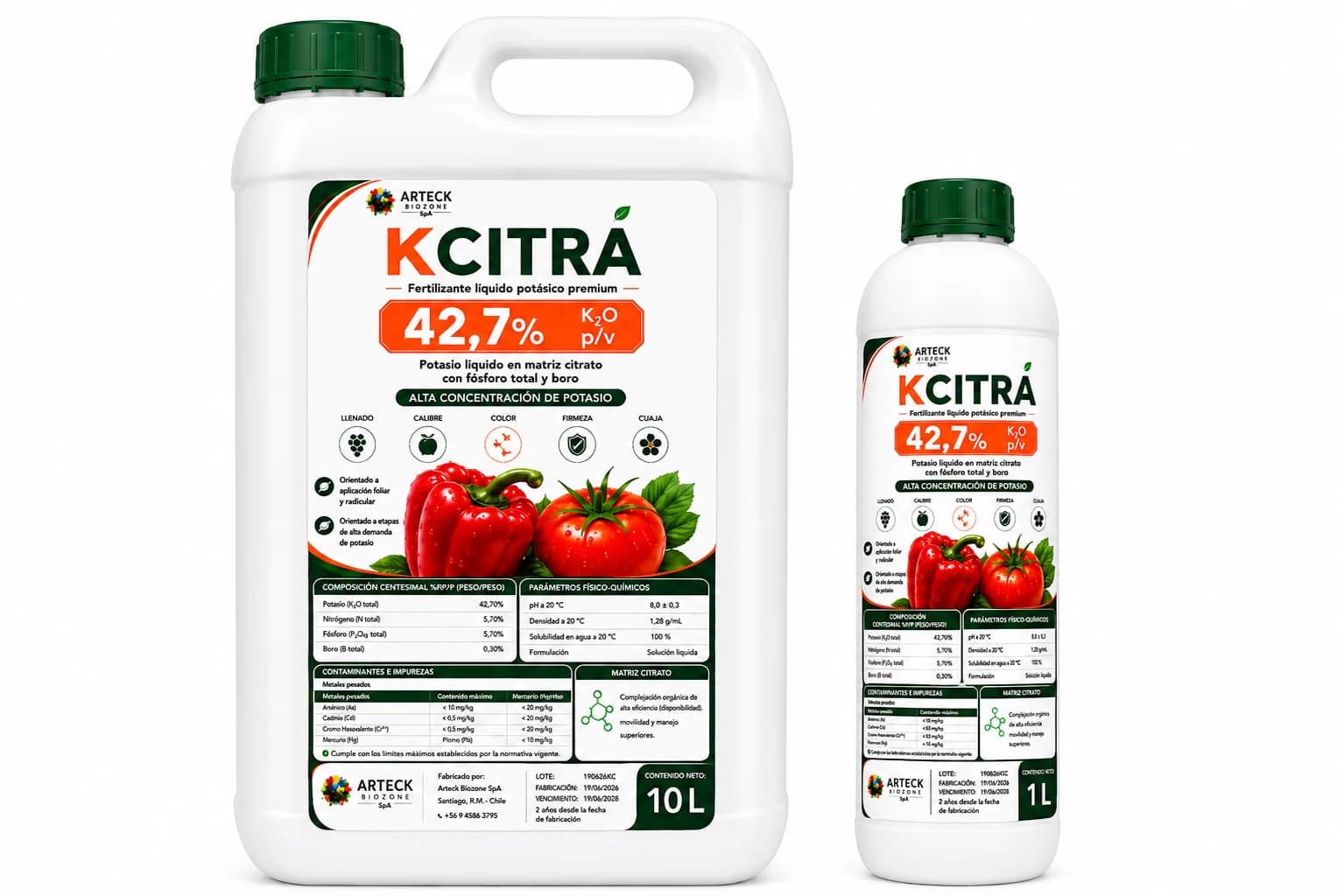KCitra fertilizante líquido potásico premium en formatos 1 L y 10 L